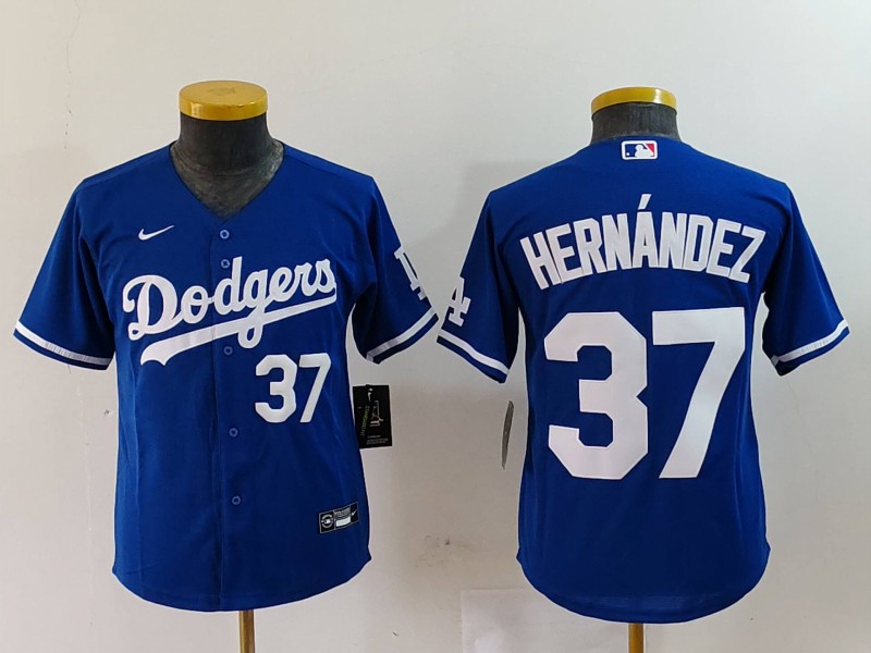 Youth Los Angeles Dodgers #37 Teoscar Hernández Blue Stitched Baseball Jersey 2 Youth Los Angeles Dodgers #37 Teoscar Hernández Blue Stitched Baseball Jersey 2