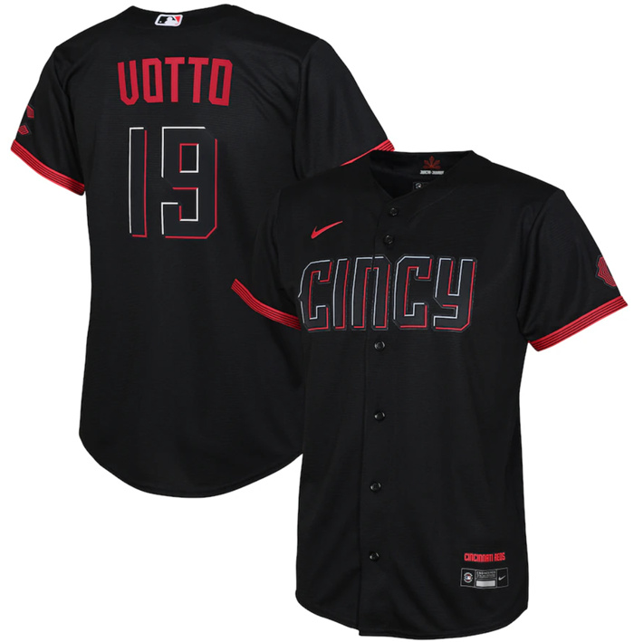 Youth Cincinnati Reds #19 Joey Votto Black 2023 City Connect Stitched Baseball Jersey Youth Cincinnati Reds #19 Joey Votto Black 2023 City Connect Stitched Baseball Jersey