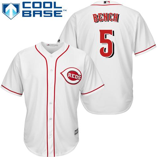 Reds #5 Johnny Bench White Cool Base Stitched Youth MLB Jersey Reds #5 Johnny Bench White Cool Base Stitched Youth MLB Jersey