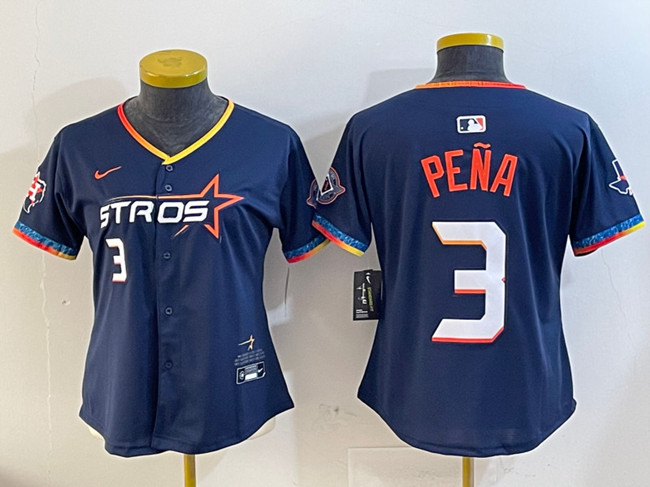 Women's Houston Astros #3 Jeremy Pe?a Navy 2025 City Connect With Texas Patch Limited Stitched Baseball Jersey(Run Small) Women's Houston Astros #3 Jeremy Pe?a Navy 2025 City Connect With Texas Patch Limited Stitched Baseball Jersey(Run Small)