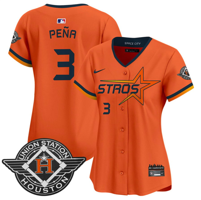 Women's Houston Astros #3 Jeremy Pe?a Orange 2025 City Connect Limited Stitched Baseball Jersey(Run Small) Women's Houston Astros #3 Jeremy Pe?a Orange 2025 City Connect Limited Stitched Baseball Jersey(Run Small)