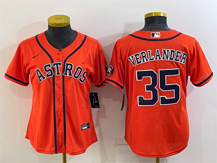 Women's Houston Astros #35 Justin Verlander Orange With Patch Cool Base Stitched Baseball Jersey(Run Small) Women's Houston Astros #35 Justin Verlander Orange With Patch Cool Base Stitched Baseball Jersey(Run Small)