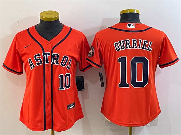 Women's Houston Astros #10 Yuli Gurriel Orange With Patch Cool Base Stitched Baseball Jersey(Run Small) 2 Women's Houston Astros #10 Yuli Gurriel Orange With Patch Cool Base Stitched Baseball Jersey(Run Small) 2