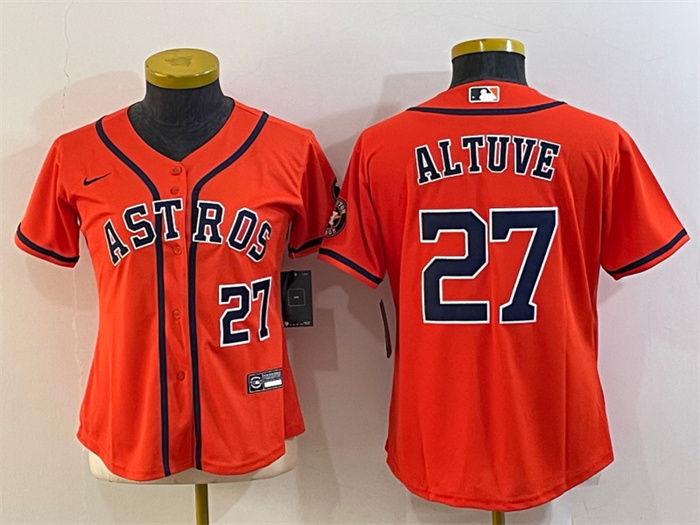 Women's Houston Astros #27 Jose Altuve Orange With Patch Cool Base Stitched Baseball Jersey(Run Small) 1 Women's Houston Astros #27 Jose Altuve Orange With Patch Cool Base Stitched Baseball Jersey(Run Small) 1