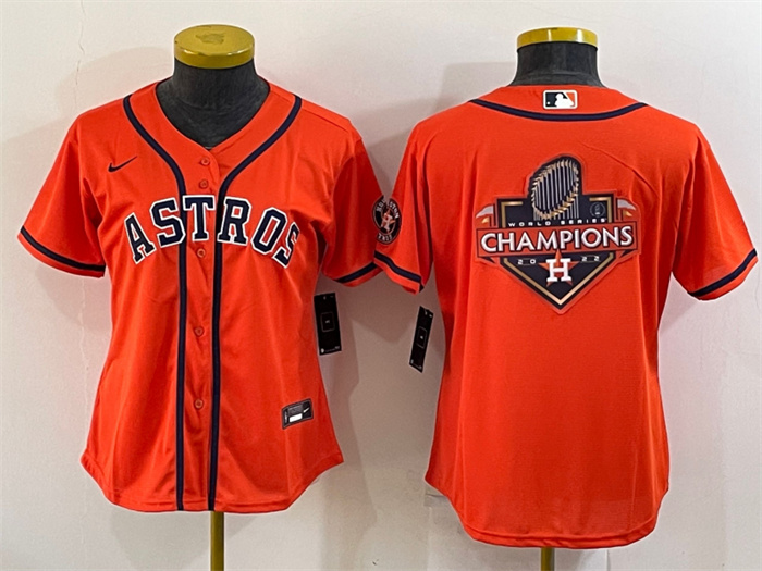Women's Houston Astros Orange 2022 World Series Champions Team Big Logo With Patch Cool Base Stitched Baseball Jersey(Run Small) Women's Houston Astros Orange 2022 World Series Champions Team Big Logo With Patch Cool Base Stitched Baseball Jersey(Run Small)
