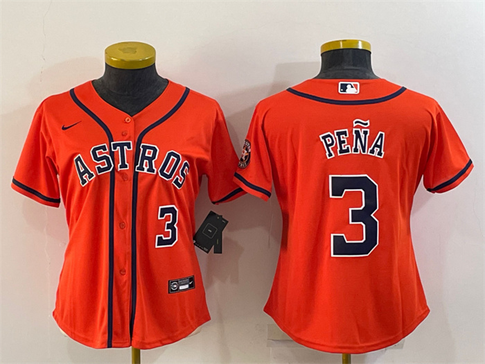 Women's Houston Astros #3 Jeremy Pe?a Orange With Patch Cool Base Stitched Baseball Jersey(Run Small) 1 Women's Houston Astros #3 Jeremy Pe?a Orange With Patch Cool Base Stitched Baseball Jersey(Run Small) 1