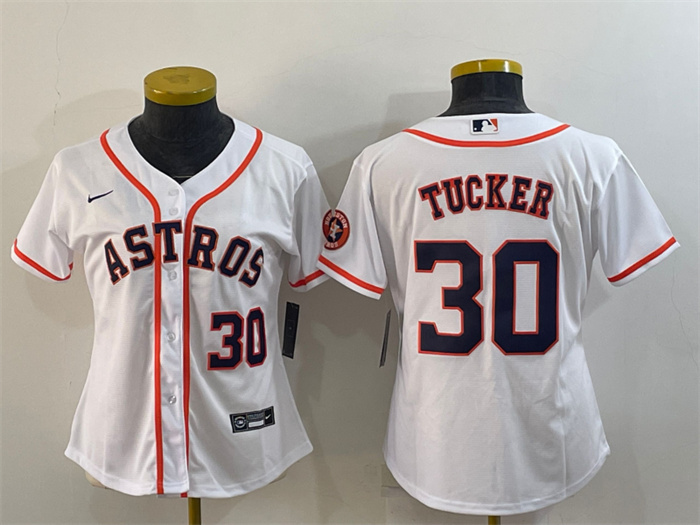 Women's Houston Astros #30 Kyle Tucker White With Patch Cool Base Stitched Baseball Jersey(Run Small)s Women's Houston Astros #30 Kyle Tucker White With Patch Cool Base Stitched Baseball Jersey(Run Small)s