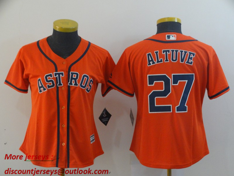 Women Astros 27 Jose Altuve Orange Women Cool Base Jersey