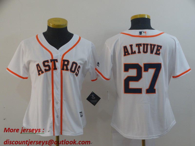 Women Astros 27 Jose Altuve White Women Cool Base Jersey