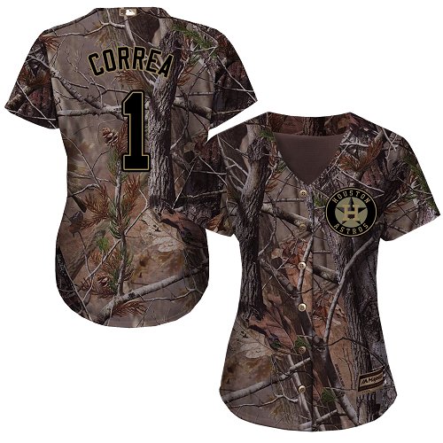 Astros #1 Carlos Correa Camo Realtree Collection Cool Base Women's Stitched Baseball Jersey Astros #1 Carlos Correa Camo Realtree Collection Cool Base Women's Stitched Baseball Jersey