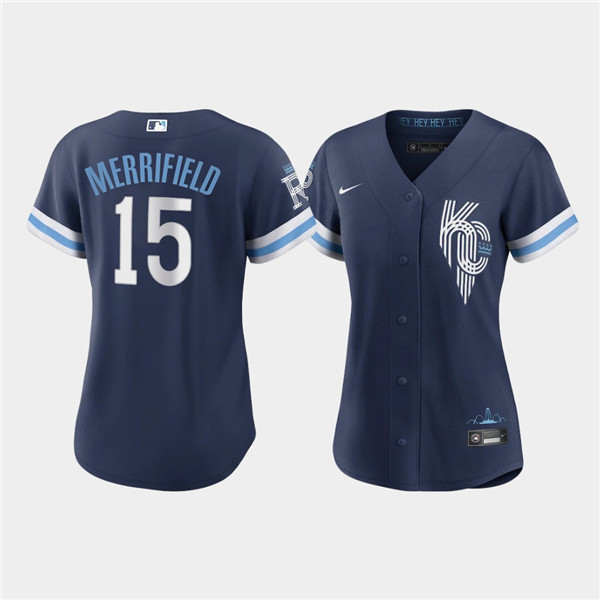 Women's Kansas City Royals #15 Whit Merrifield 2022 Navy City Connect Cool Base Stitched Jersey(Run Small) Women's Kansas City Royals #15 Whit Merrifield 2022 Navy City Connect Cool Base Stitched Jersey(Run Small)