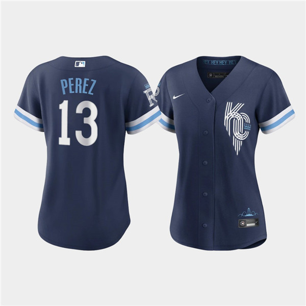 Women's Kansas City Royals #13 Salvador Perez 2022 Navy City Connect Cool Base Stitched Jersey(Run Small) Women's Kansas City Royals #13 Salvador Perez 2022 Navy City Connect Cool Base Stitched Jersey(Run Small)