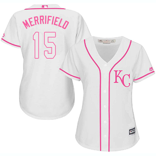 Royals #15 Whit Merrifield White Pink Fashion Women's Stitched Baseball Jersey Royals #15 Whit Merrifield White Pink Fashion Women's Stitched Baseball Jersey