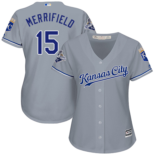 Royals #15 Whit Merrifield Grey Road Women's Stitched Baseball Jersey Royals #15 Whit Merrifield Grey Road Women's Stitched Baseball Jersey