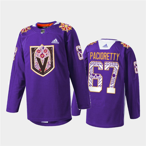 Men's Vegas Golden Knights #67 Max Pacioretty Purple Hispanic Heritage Warmup Stitched Jersey Men's Vegas Golden Knights #67 Max Pacioretty Purple Hispanic Heritage Warmup Stitched Jersey