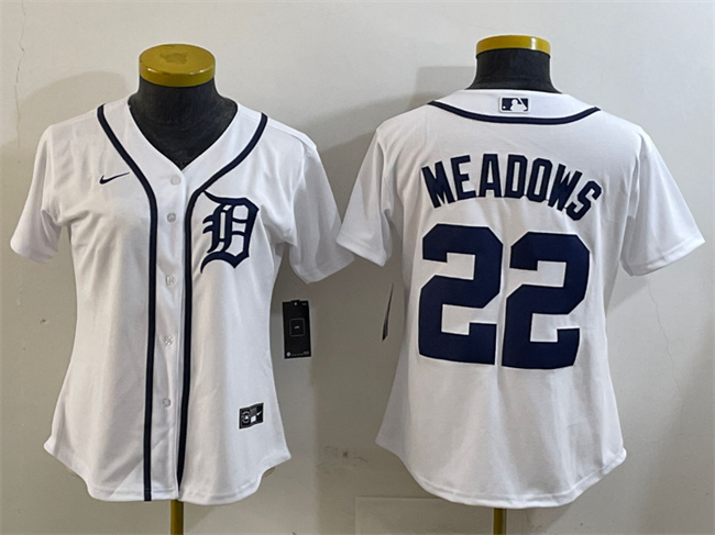 Women's Detroit Tigers #22 Parker Meadows White Cool Base Stitched Baseball Jersey(Run Small) Women's Detroit Tigers #22 Parker Meadows White Cool Base Stitched Baseball Jersey(Run Small)
