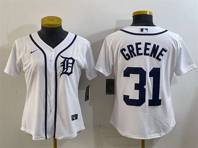 Women's Detroit Tigers #31 Riley Greene White Cool Base Stitched Baseball Jersey(Run Small) Women's Detroit Tigers #31 Riley Greene White Cool Base Stitched Baseball Jersey(Run Small)