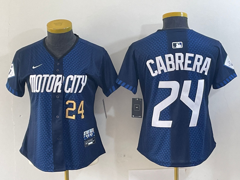 Women's Detroit Tigers #24 Miguel Cabrera 2024 Navy City Connect Cool Base Limited Stitched Baseball Jersey(Run Small) 004 Women's Detroit Tigers #24 Miguel Cabrera 2024 Navy City Connect Cool Base Limited Stitched Baseball Jersey(Run Small) 004