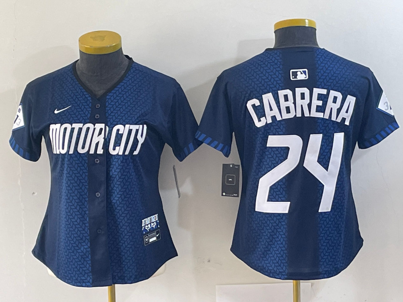 Women's Detroit Tigers #24 Miguel Cabrera 2024 Navy City Connect Cool Base Limited Stitched Baseball Jersey(Run Small) 003 Women's Detroit Tigers #24 Miguel Cabrera 2024 Navy City Connect Cool Base Limited Stitched Baseball Jersey(Run Small) 003