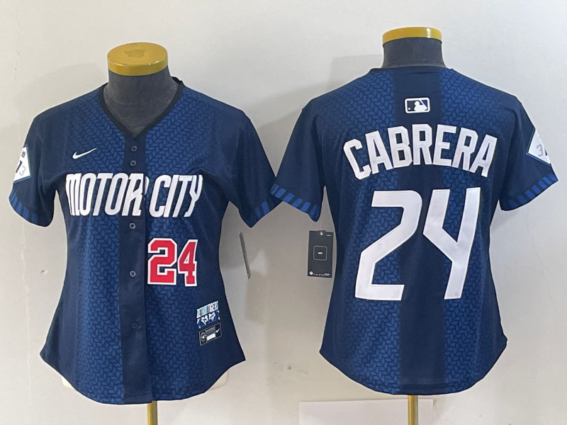 Women's Detroit Tigers #24 Miguel Cabrera 2024 Navy City Connect Cool Base Limited Stitched Baseball Jersey(Run Small) 001 Women's Detroit Tigers #24 Miguel Cabrera 2024 Navy City Connect Cool Base Limited Stitched Baseball Jersey(Run Small) 001