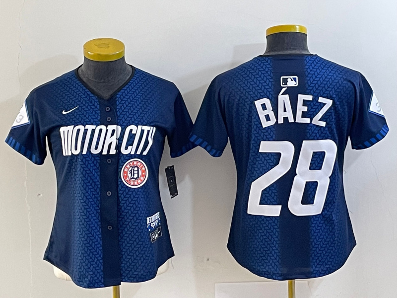 Women's Detroit Tigers #28 Javier Báez 2024 Navy City Connect Cool Base Limited Stitched Baseball Jersey(Run Small) 3 Women's Detroit Tigers #28 Javier Báez 2024 Navy City Connect Cool Base Limited Stitched Baseball Jersey(Run Small) 3