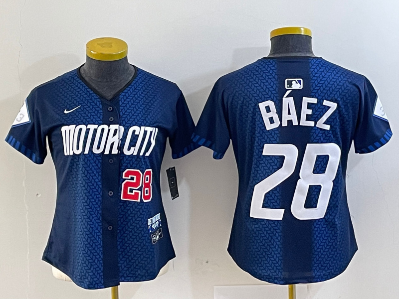 Women's Detroit Tigers #28 Javier Báez 2024 Navy City Connect Cool Base Limited Stitched Baseball Jersey(Run Small) 2 Women's Detroit Tigers #28 Javier Báez 2024 Navy City Connect Cool Base Limited Stitched Baseball Jersey(Run Small) 2