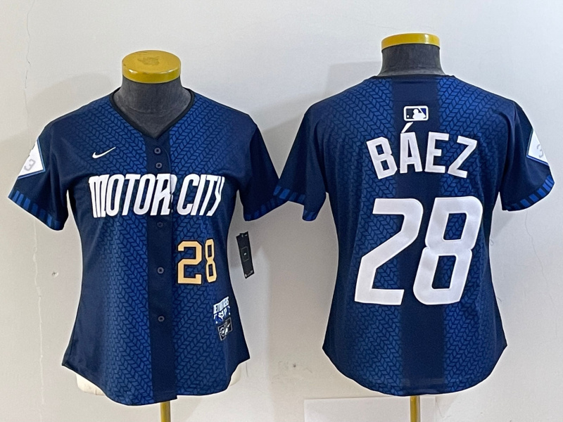 Women's Detroit Tigers #28 Javier Báez 2024 Navy City Connect Cool Base Limited Stitched Baseball Jersey(Run Small) 1 Women's Detroit Tigers #28 Javier Báez 2024 Navy City Connect Cool Base Limited Stitched Baseball Jersey(Run Small) 1