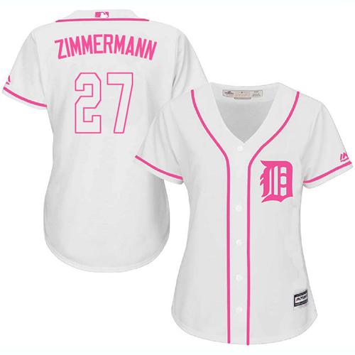Tigers #27 Jordan Zimmermann White Pink Fashion Women's Stitched MLB Jersey Tigers #27 Jordan Zimmermann White Pink Fashion Women's Stitched MLB Jersey