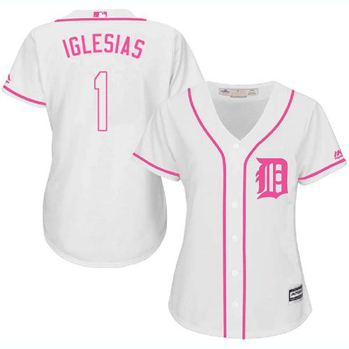 Tigers #1 Jose Iglesias White Pink Fashion Women's Stitched MLB Jersey Tigers #1 Jose Iglesias White Pink Fashion Women's Stitched MLB Jersey