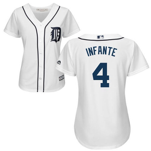 Tigers #4 Omar Infante White Home Women's Stitched MLB Jersey Tigers #4 Omar Infante White Home Women's Stitched MLB Jersey