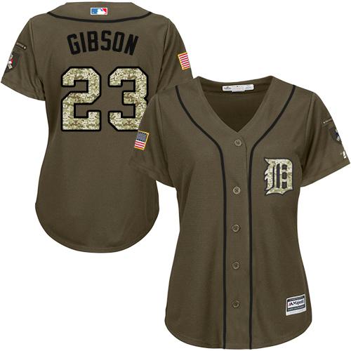 Tigers #23 Kirk Gibson Green Salute to Service Women's Stitched MLB Jersey Tigers #23 Kirk Gibson Green Salute to Service Women's Stitched MLB Jersey