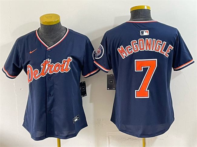 Women's Detroit Tigers #7 Kevin McGonigle Navy 2026 Alternate Vapor Premier Limited Stitched Baseball Jersey(Run Small) Women's Detroit Tigers #7 Kevin McGonigle Navy 2026 Alternate Vapor Premier Limited Stitched Baseball Jersey(Run Small)