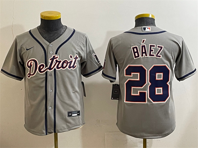 Youth Detroit Tigers #28 Javier Báez Grey Cool Base Stitched Baseball Jersey Youth Detroit Tigers #28 Javier Báez Grey Cool Base Stitched Baseball Jersey