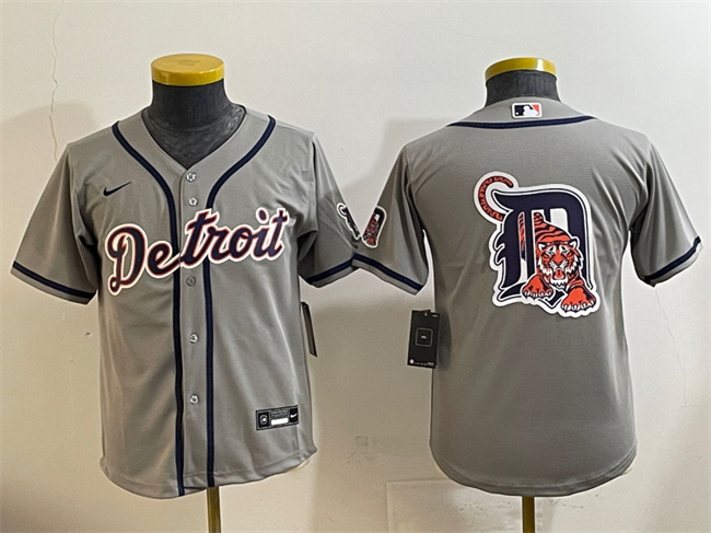 Youth Detroit Tigers Team Big Logo Grey Cool Base Stitched Baseball Jersey Youth Detroit Tigers Team Big Logo Grey Cool Base Stitched Baseball Jersey