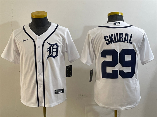 Youth Detroit Tigers #29 Tarik Skubal White Cool Base Stitched Baseball Jersey Youth Detroit Tigers #29 Tarik Skubal White Cool Base Stitched Baseball Jersey