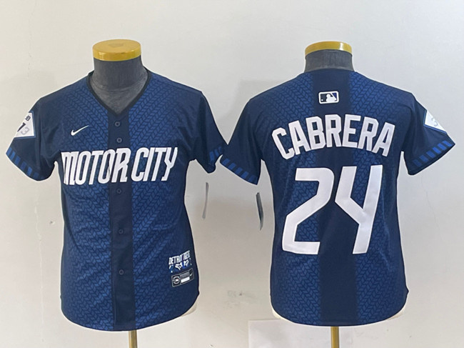 Youth Detroit Tigers #24 Miguel Cabrera 2024 Navy City Connect Cool Base Limited Stitched Baseball Jersey Youth Detroit Tigers #24 Miguel Cabrera 2024 Navy City Connect Cool Base Limited Stitched Baseball Jersey