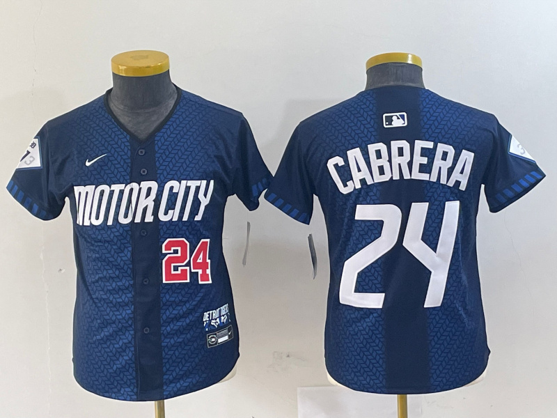 Youth Detroit Tigers #24 Miguel Cabrera 2024 Navy City Connect Cool Base Limited Stitched Baseball Jersey(Run Small) 003 Youth Detroit Tigers #24 Miguel Cabrera 2024 Navy City Connect Cool Base Limited Stitched Baseball Jersey(Run Small) 003