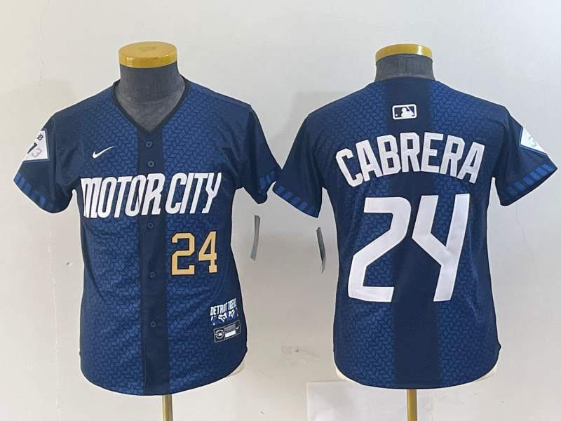 Youth Detroit Tigers #24 Miguel Cabrera 2024 Navy City Connect Cool Base Limited Stitched Baseball Jersey(Run Small) 002 Youth Detroit Tigers #24 Miguel Cabrera 2024 Navy City Connect Cool Base Limited Stitched Baseball Jersey(Run Small) 002