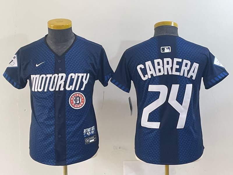 Youth Detroit Tigers #24 Miguel Cabrera 2024 Navy City Connect Cool Base Limited Stitched Baseball Jersey(Run Small) 001 Youth Detroit Tigers #24 Miguel Cabrera 2024 Navy City Connect Cool Base Limited Stitched Baseball Jersey(Run Small) 001