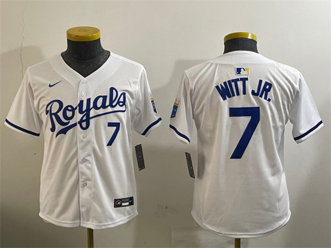 Youth Kansas City Royals #7 Bobby Witt Jr. White 2024 Home Limited Stitched Baseball Jersey Youth Kansas City Royals #7 Bobby Witt Jr. White 2024 Home Limited Stitched Baseball Jersey