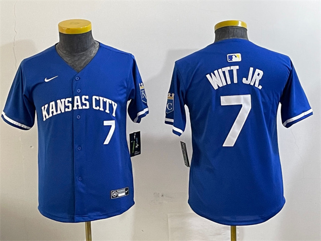 Youth Kansas City Royals #7 Bobby Witt Jr. Royal Limited Stitched Baseball Jersey Youth Kansas City Royals #7 Bobby Witt Jr. Royal Limited Stitched Baseball Jersey