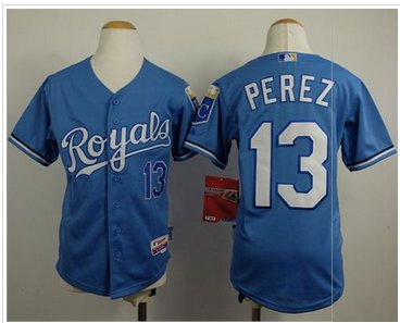 Kansas City Royals #13 Salvador Perez Light Blue Cool Base Alternate 1 Stitched Youth Baseball Jersey Kansas City Royals #13 Salvador Perez Light Blue Cool Base Alternate 1 Stitched Youth Baseball Jersey