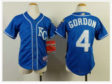Youth MLB Kansas City Royals #4 Alex Gordon Blue Cool Base Baseball Jersey