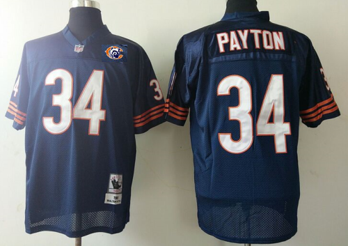 Bears #34 Walter Payton Home Navy Blue Throwback Mitchell And Ness Jersey