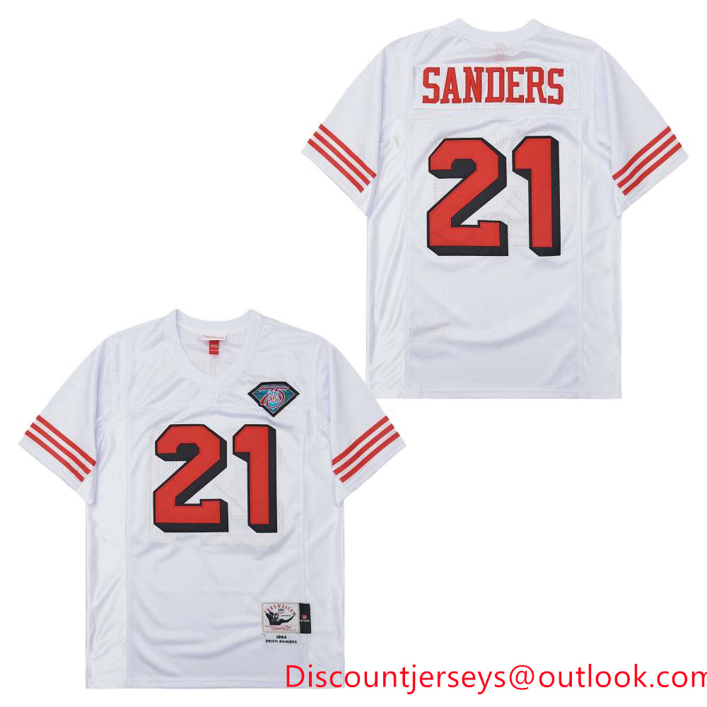 Mitchell And Ness 49ers #21 Deion Sanders Men's Throwback Stitched NFL Jersey
