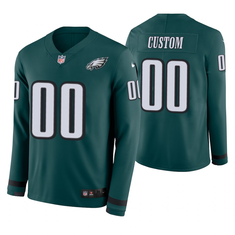 Philadelphia Eagles Custom Green Therma Long Sleeve Jersey Philadelphia Eagles Custom Green Therma Long Sleeve Jersey