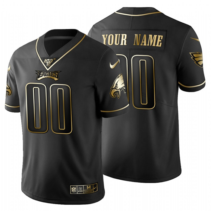 Philadelphia Eagles Custom Men's Nike Black Golden Limited NFL 100 Jersey Philadelphia Eagles Custom Men's Nike Black Golden Limited NFL 100 Jersey