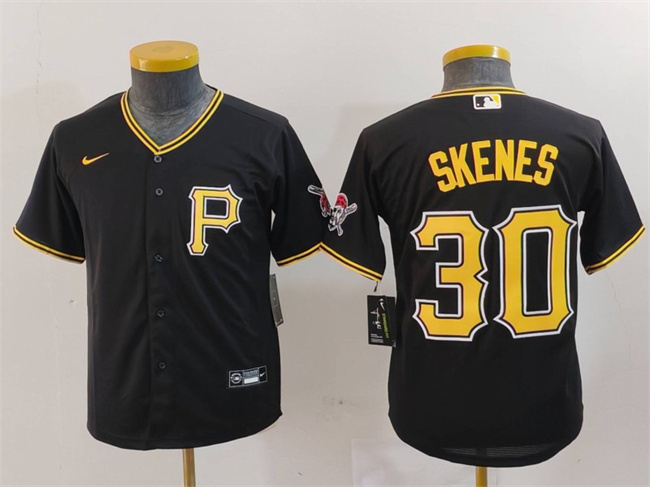 Youth Pittsburgh Pirates #30 Paul Skenes Black Cool Base Stitched Baseball Jersey Youth Pittsburgh Pirates #30 Paul Skenes Black Cool Base Stitched Baseball Jersey