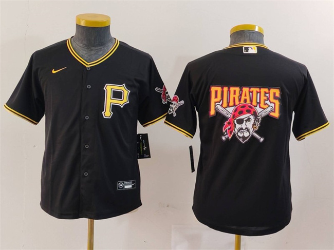 Youth Pittsburgh Pirates Team Big Logo Black Cool Base Stitched Baseball Jersey Youth Pittsburgh Pirates Team Big Logo Black Cool Base Stitched Baseball Jersey