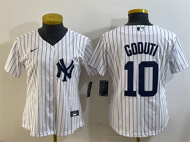 Women's New York Yankees #10 Goduti White Cool Base Stitched Baseball Jersey(Run Small) Women's New York Yankees #10 Goduti White Cool Base Stitched Baseball Jersey(Run Small)